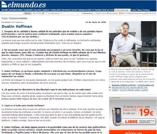 Extracto del encuentro digital mantenido el 24 de junio de 2008 con el actor Dustin Hoffman en elmundo.es